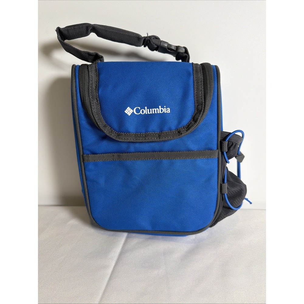 Columbia Blue Zippered Thermal Lunch Bag Tote With Bungee Drink Pocket